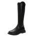 Women's Extra Wide Calf Knee High Boots With Round Toe & Low Block Heel - Comfortable Stretchable Winter Riding Boots In Black & Brown_vogvips.com