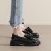 Black Platform Loafers Women's Retro Bow Small Leather Shoes Soft Sole Fairy Style Shoes_vogvips.com