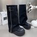 Women's Shoes Genuine Leather Big Head Trouser Boots Hot Girl Pile Boots Thick Bottom Boots Not Above The Knee High Boots High Knight Boots_vogvips.com