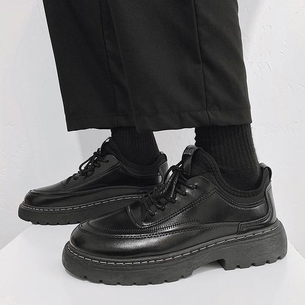 MOSSHARKLO Men's Casual Derby Shoes With Height Increase - Breathable PU Leather Low-Cut Sneakers For Youth (Black)_vogvips.com