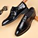 Genuine brogue point-toe leather business casual men's versatile breathable wedding shoes, slip-on shoes_vogvips.com