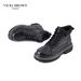 VICKI BROWN Men's Black Leather Ankle Combat Boots, Soft Fabric Lining Comfort Padded Insole, Non-Slip Block Rubber Sole Casual Work Outdoor Boot_vogvips.com