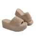 Warm Fleece Lined Platform Wedge Heel Slippers For Women Plus Size Thick Soled Cotton Slippers Suitable For Autumn_vogvips.com