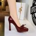 8399-H105 European And American Style Chunky Heel High-heeled For Women, Pointed Toe, Shallow Cut, Patent Leather,_vogvips.com