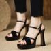 2025 Summer New European And American Fashion High-Heeled Women's Shoes With One-Strap Buckle, Square Toe, Chunky Heel,_vogvips.com