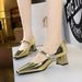 5288-K86 Retro European And American Style Party Shoes, Mid-heel, Chunky Heel, Shallow Square Toe, Rhinestone Buckle,_vogvips.com