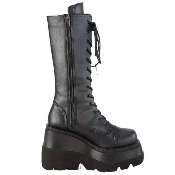 Winter buckle ankle boots Women's Punk women's platform Motorcycle Rider boots Wedge heels PU Women's boots Plus size women's boots_vogvips.com