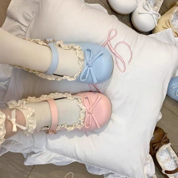 Retro Lace Bow Flat Leather For Women 2025 New Spring And Autumn Style To Match Skirts French Soft Sole Mary Jane Shoes_vogvips.com