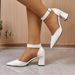 Fashionable Versatile Women's Shoes Summer Chunky Heel Buckle Pointed Toe Solid Color Comfortable Skirts Wear_vogvips.com