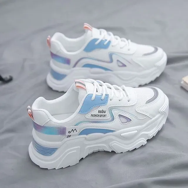 2024 New Chunky Sneakers For Women Fashion Mesh Platform Dad Lace Up Casual Walking Height Increase Tennis Running Shoes_vogvips.com