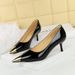 2627-A2 Style Fashionable Banquet High Slim Heels, Shallow Mouth Patent Leather, Metal Pointed Toe, Single Order Shoes_vogvips.com