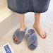 Crossed Furry For Women Winter Large Size Indoor Plush Flat Floor Open Toe Warm Cotton Slippers_vogvips.com