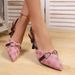 Women's High Heeled Sandals Pointed Toe Metal Chain Stiletto Heel Printed Closed Toe Size 43_vogvips.com