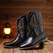 Men's Classic Western Cowboy Boots With Alligator Embroidery & Wooden Heel - High Top Vintage Style For Casual & Work_vogvips.com