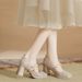 Women's Shoes Casual Business Wedding Party Pearl Bow Thick Heel Non Tiring Shoes Xiuhe Wedding Dress Two Way Wedding Shoes Women's Shoes_vogvips.com