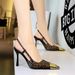 High Heels Stiletto High Heel Patent Leather Metal Pointed End Empty Rear Strap Single Shoes Women's Shoes_vogvips.com