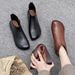 2024 Autumn Winter Flat Soft Sole Square Toe Solid Color Shoes Large Size Women's Leather Boots_vogvips.com