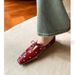 Lan Cabinet Super Soft Loafers For Women Lace Up Rivet Red Leather Shoes Square Toe Cm Hidden Heel Single_vogvips.com