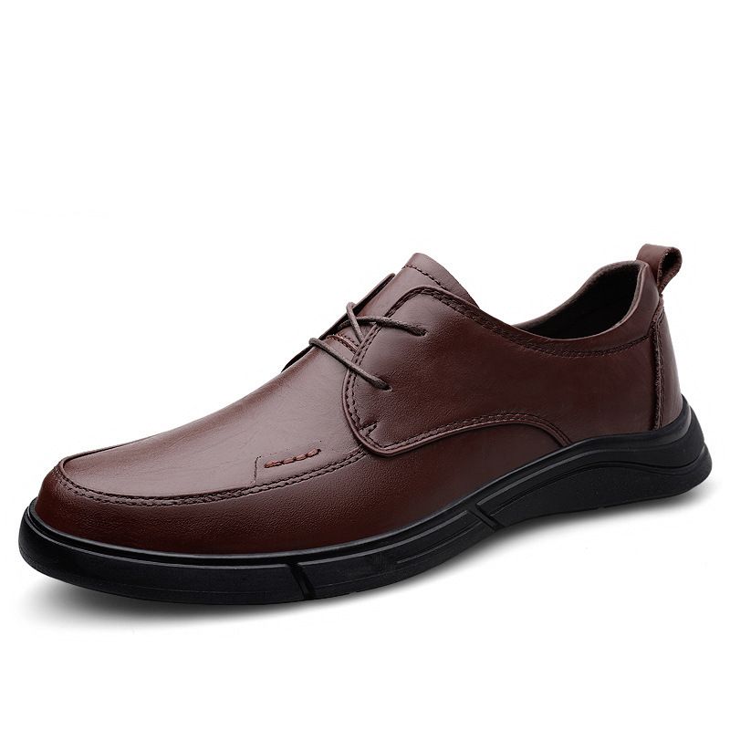 Leather Shoes Dress Casual Shoes Low-top Lace-up Leather Surface Foot Cover Round Head Work Men's Shoes_vogvips.com