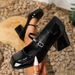 Comfortable square toe women's single shoes new chunky line band Mary Jane heels_vogvips.com