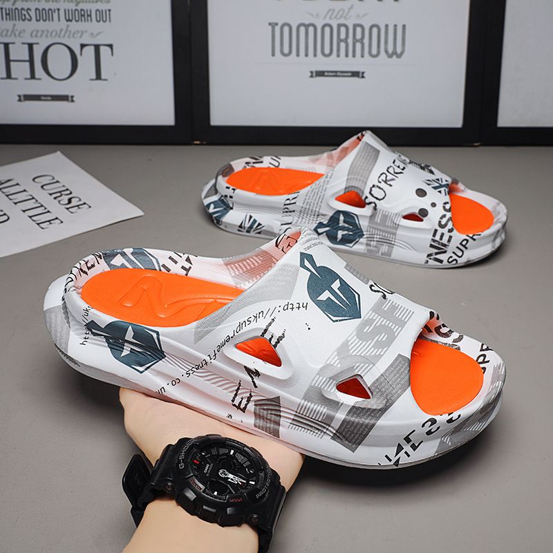 New Fashion Men Slippers Print Men Slides Male Summer Shoes Thick Sole Comfortable Home Outdoor Stylish Massage Shoes Hot Sale_vogvips.com