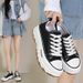 Thick Soled Canvas Shoes For Women New Height Increasing Shoes Black Niche Platform Casual Sneakers_vogvips.com