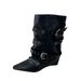 2025 Autumn Winter French Style White Short Fashionable Pointed Toe Wide Tube Slimming Belt Buckle Rivet Wedge Mid-Calf_vogvips.com