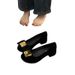 French Red Thick Heel Small Fragrant Single Shoes Women's Shoes Spring And Autumn Suede Temperament Bow Evening Shoes_vogvips.com