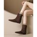 Weiwei Lady 1309-1 Women's Flat Boots With Belt Buckle, Internal Height Increase, Suede Pointed Toe, Slimming Short Boots_vogvips.com