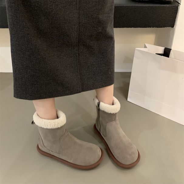 Snow Boots, Winter 2025 New Style, Forest-style, Vintage, Lined With Fleece And Cotton, Flat-heeled, Furry Short Boots, Women's_vogvips.com
