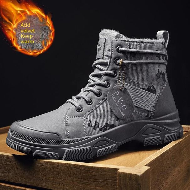 Men's High-Top Lace-Up Winter Boots, Fashionable Outdoor Ankle Boots With Fleece Lining, Warm & Comfortable Casual Shoes For Teens & Adults_vogvips.com