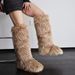 New High-top Boots, Knee-length Snow Boots,Long Furry Womens Boots Warm, Faux Fox Fur Boots, Faux Raccoon Fur Boots, Y2K Style._vogvips.com