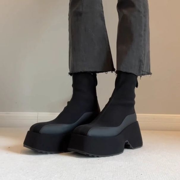 Thick-sol Height-increasing Martin Boots For Women, Genuine Leather, Platform Style, Slim Fit, Extremely High Heel, Slope Heel, Short Boots For Women_vogvips.com