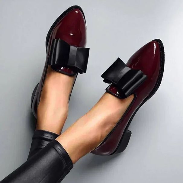 2024 New Women's Loafers Bow Decor Pointed Toe Flat For Women Patent Leather Shallow Mouth Commuter Daily Casual Shoes_vogvips.com