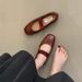 Single Shoes Women's Xiaoxiangfeng Flats Mary Jane Women's Shoes Square Head Ladyshoes Evening Evening Breeze Gentle Shoes_vogvips.com