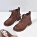 Martin Flat Genuine Soft Sole Short Spring Autumn Single British Style Round Toe Ankle Boots Fleece-Lined Women's_vogvips.com