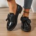 British-style Leather 2025 Spring And Autumn New Versatile Flat Wo's Solid Color Bow Shoes Chunky Heel Loafers For_vogvips.com