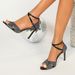 Women's New Glitter Cross Ankle Strap Round Toe Stiletto Sandals Fashion Party Heels_vogvips.com