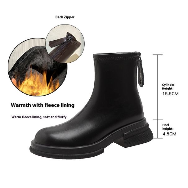 Women's Shoes Chunky Heel Ankle Boots With Platform Sole, Round Toe, And Slip-Resistant Rubber Outsole For Winter, Spring, And Fall Martin Boots_vogvips.com