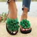 36-44 Women's Handmade Flower Decorated Flip Flops Slippers For Beach Vacation Casual Comfortable Flat Sandals Red Shoes_vogvips.com