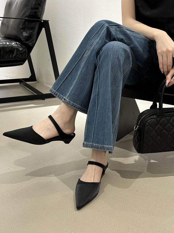 Pointed-toe Mule Women, Elegant One-strap Heel Closed-toe Mules, French-style Wedge Sandals For Women_vogvips.com