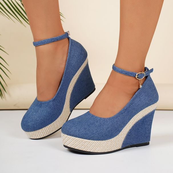 Women's Color Block Wedge Heel Shoes Summer Style Plus Size Shallow Mouth European American Platform Shoes Size 43_vogvips.com