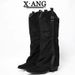 Cow Suede Pointed Toe Chunky Heel Slimming Boot Brown Riding Over-the-Knee High Long Western Cowboy Boots_vogvips.com