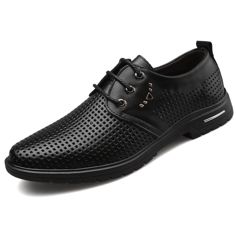 Suitable For All Seasons New Men's Genuine Perforated Sandals Business Formal Leather Single Hollow Out Shoes_vogvips.com