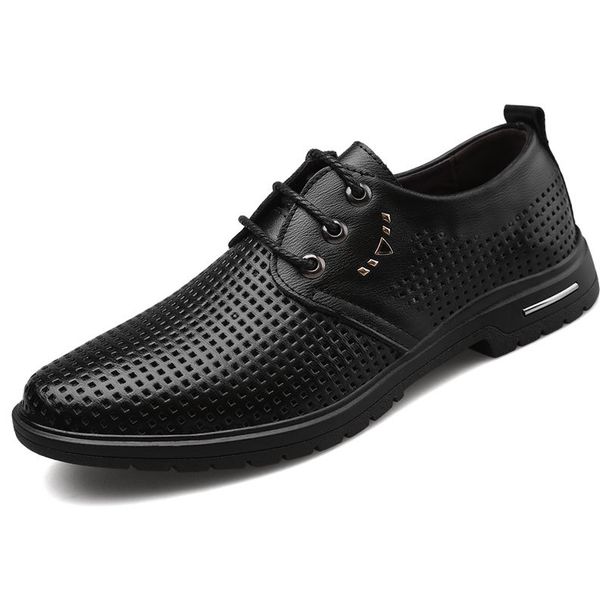 Suitable For All Seasons New Men's Genuine Perforated Sandals Business Formal Leather Single Hollow Out Shoes_vogvips.com