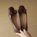 Xiaoxiangfeng Color Matching Small Leather Shoes Women's Square Head Thick Heel Bow Medium Heel Single Shoes_vogvips.com
