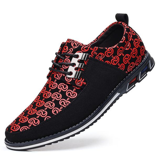 The DM39092 Polyurethane Men's Casual Shoes Red Print On Black Cloth, Choose Size And Tell Seller_vogvips.com