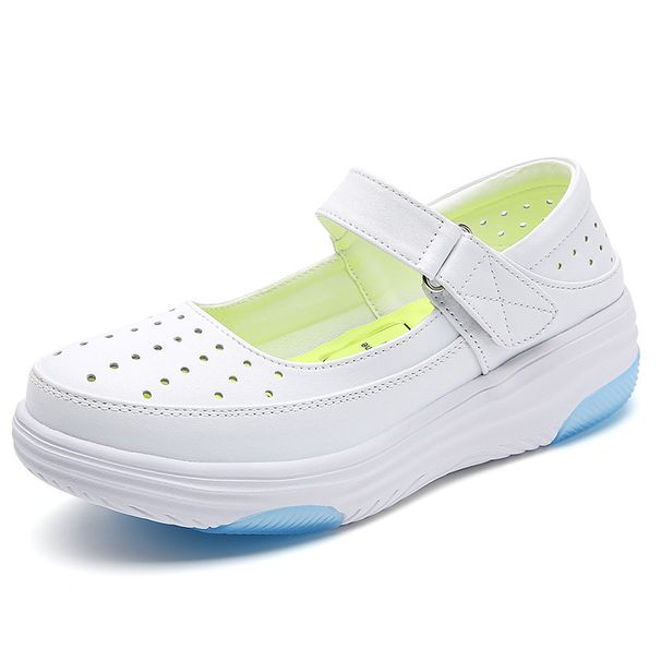Nurse Shoes Women's Soft Sole Breathable Thick Sole Non-slip Flat Shoes White Hollow Medical Shoes Small White Shoes_vogvips.com