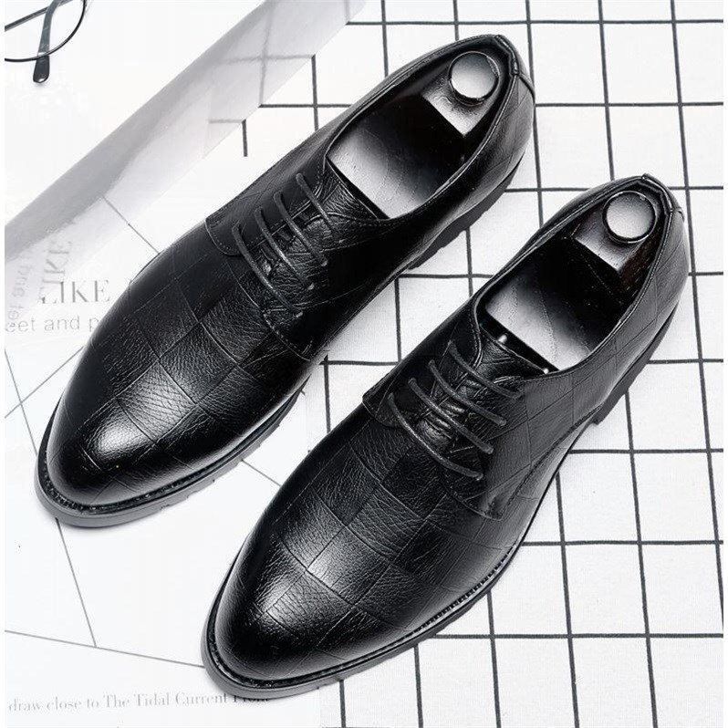 Men's Stylish Pointed-Toe Dress Shoes - Breathable PU Leather Lace-Up Oxfords For Business & Wedding, Korean Trendy Design_vogvips.com