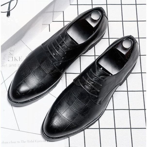 Men's Stylish Pointed-Toe Dress Shoes - Breathable PU Leather Lace-Up Oxfords For Business & Wedding, Korean Trendy Design_vogvips.com